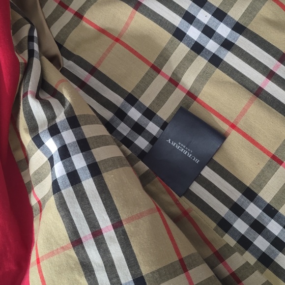 Burberry Red Coat with Plaid Hood - Picture 3 of 8